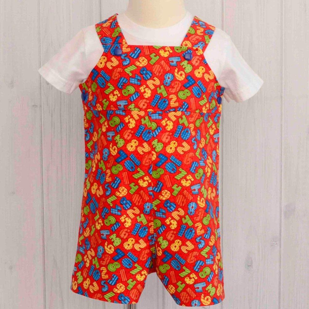 Red Numbers Romper Short Overalls for Boys